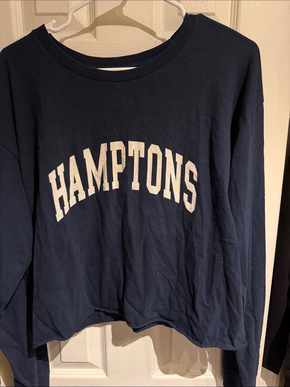 Brandy Melville Navy Sweatshirt with Cream Hamptons Graphic
